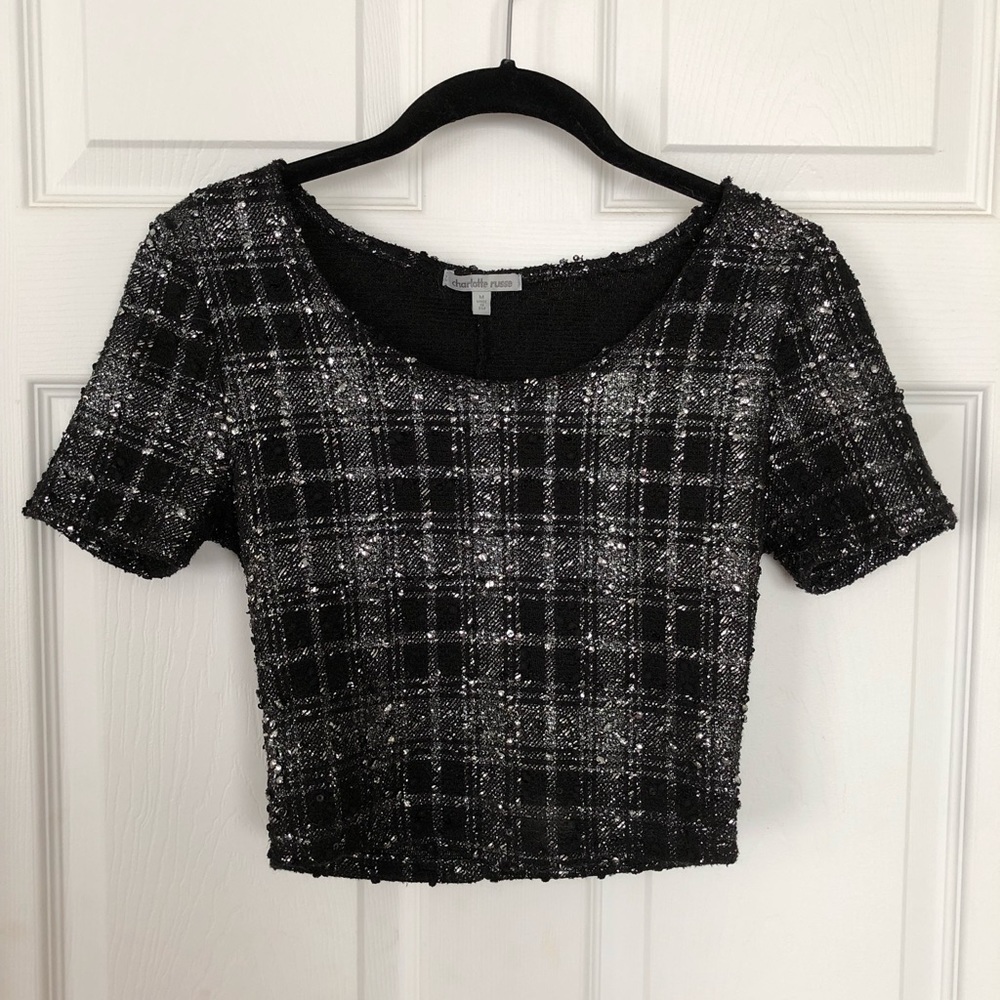 GORGEOUS silver metallic and black crop top